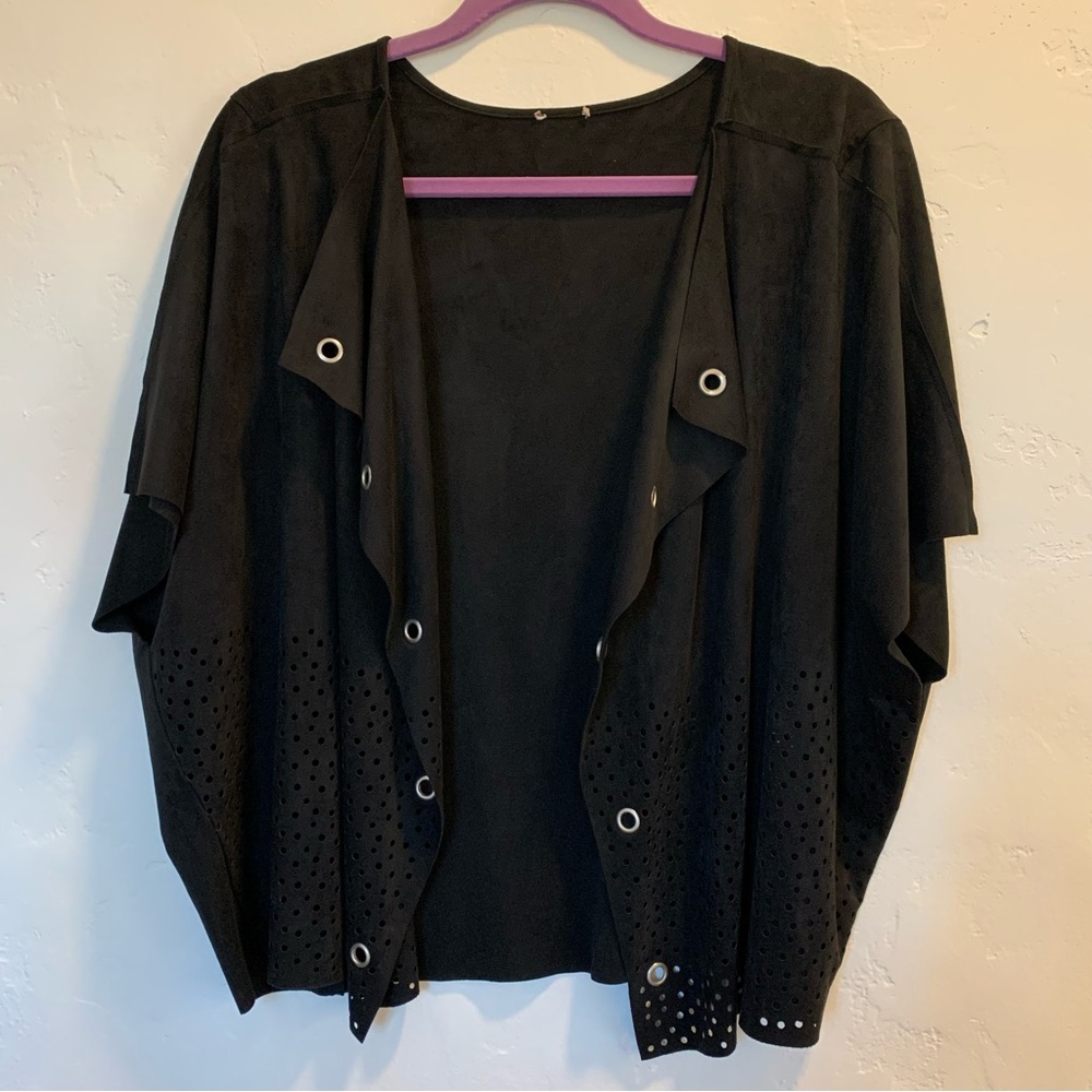 Black Blazer Jacket Suede-Like Short Sleeves Size XL